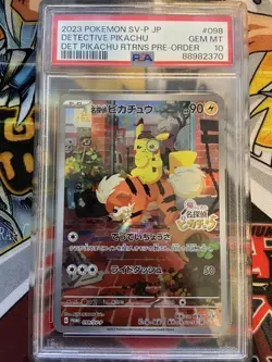 2023 POKEMON JAPANESE SV-P PROMO #098 DETECTIVE PIKACHU PSA 10 - Image 1