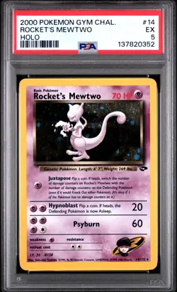 Rocket's Mewtwo 14/132 2000 Holo Swirl - PSA 5 - Gym Challenge - Pokemon Card - Image 1
