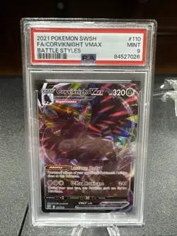 2021 POKEMON SWORD & SHIELD BATTLE STYLES #110 FULL ART/CORVIKNIGHT VMAX PSA 9 - Image 1