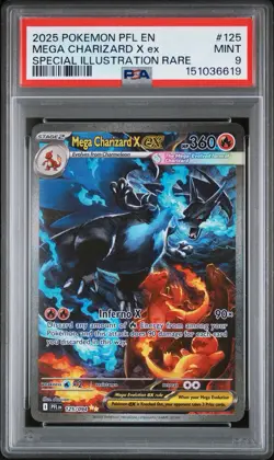 2025 POKEMON PFL SPECIAL ILLUSTRATION RARE #125 MEGA CHARIZARD X EX PSA 9 - Image 1