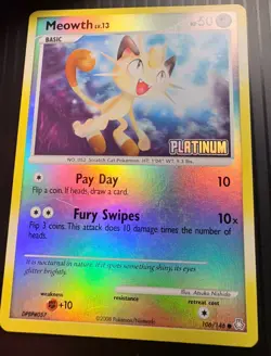 Meowth Platinum Stamped Reverse Holo 106/146 Legends Awakened Pokemon TCG 2008 - Image 2