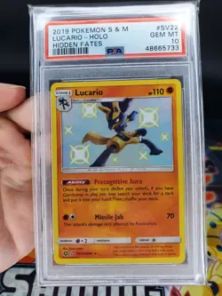 Pokemon Lucario Hidden Fates Holo Rare #SV22 PSA 10 Gem Mint - Image 1