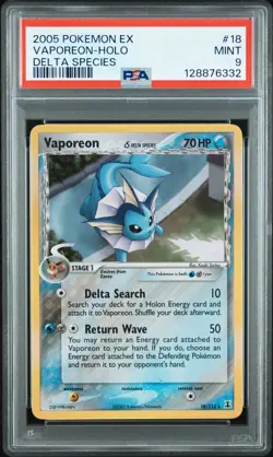 2005 POKEMON EX DELTA SPECIES #18 VAPOREON-HOLO PSA 9 - Image 1