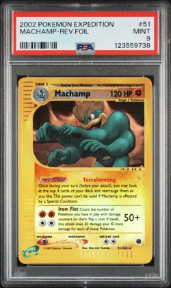 2002 POKEMON EXPEDITION #51 MACHAMP-REVERSE FOIL PSA 9 - Image 1