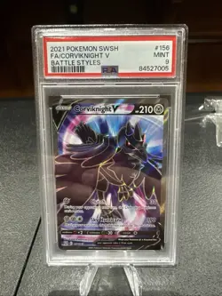 2021 POKEMON SWORD & SHIELD BATTLE STYLES #156 FULL ART/CORVIKNIGHT V PSA 9 - Image 1