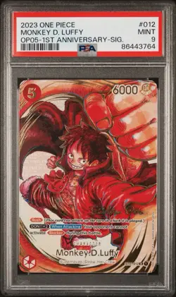 ONE PIECE OP05 AWAKENING OF THE NEW ERA #012 LUFFY ODA SIGNATURE 1ST ANNIV PSA 9 - Image 1