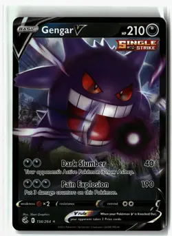 Gengar V ⭐ 156/264 Holo V Rare Fusion Strike 2021 Pokemon NM - Image 1
