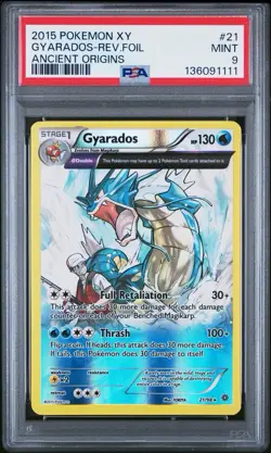 Pokemon XY Ancient Origins Gyarados Reverse Holo Θ Double PSA 9 21/98 2015 - Image 1