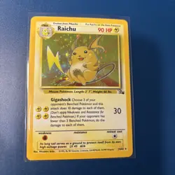 Rare Raichu Pokemon Card Holograph, fossil base Wizards 14/62 - Image 1