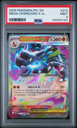 2025 POKEMON PFL EN-PHANTASMAL FLAMES #013 MEGA CHARIZARD X EX PSA 9 (FREE S&H) - Image 1