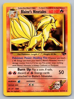 BLAINE'S NINETALES 21/132 RARE GYM CHALLENGE POKEMON LP - MP - Image 1