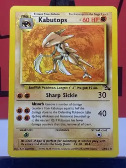 Kabutops 24/62 Fossil WOTC Pokemon TCG Regular Rare 1999 MP - Image 3