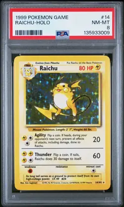 1999 Pokemon Base Set RAICHU Holo Card PSA 8 NM-MT 14/102 New Cert - Image 1