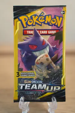7.64g Pokemon TCG Team Up Mini Booster Pack 3 Card Gengar Mimikyu Art Sealed - Image 1