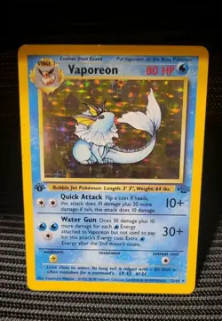 1st Edition Vaporeon 12/64 Jungle Set Holo Rare Vintage 1999 Pokemon LP - Image 1