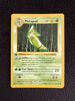 Base Set 1st Edition Shadowless Metapod Pokemon Trading Card LP 54/102 - Image 1