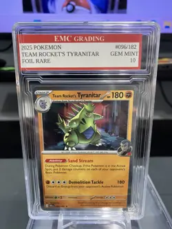 TEAM ROCKET'S TYRANITAR #96/182 RARE FOIL Pokemon 2025 Card GRADED 10 MINT TCG - Image 1