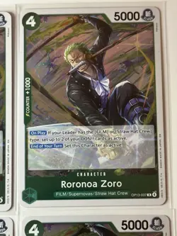 Roronoa Zoro OP13-037 Carrying On His Will 4 Foil Card Play Set Lot One Piece - Image 3