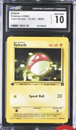 CGC 10 Voltorb 69/82 Pokemon 2000 1st Edition Team Rocket Wotc Tcg Card Nm M - Image 1