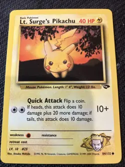 Pokemon TCG Lt. Surge's Pikachu Card #84/132 Gym Challenge, Regular Non-Holo NM! - Image 1