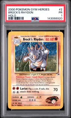 PSA 1 Brock’s Rhydon Gym Heroes #2/132 Holo Foil Rare 2000 Pokemon WoTC PR - Image 1