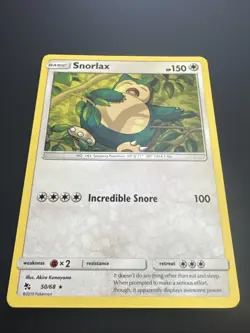 Pokemon TCG Snorlax 50/68 Sun & Moon Hidden Fates - Rare - Image 2