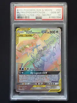 Pokemon TCG Moltres Zapdos Articuno GX Secret Rare Holo PSA 10 Hidden Fates Tag - Image 1