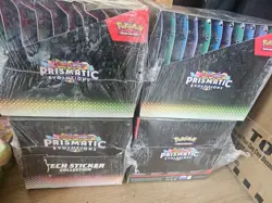 Pokemon Prismatic Evolutions Tech Sticker Collection 4 Full Cases Display - Image 1