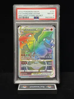 2022 Pokemon Sword & Shield Brilliant Stars Fa Secret Charizard Vstar #174 PSA 8 - Image 1