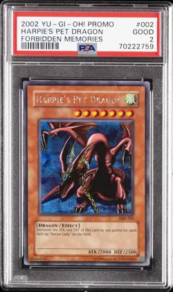 2002 YU-GI-OH! FMR-FORBIDDEN MEMORIES PROMO #002 HARPIE'S PET DRAGON PSA 2 - Image 1
