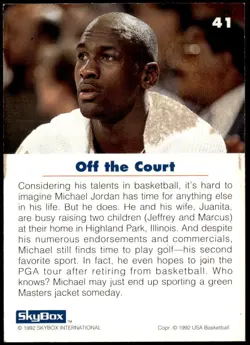 1992 SkyBox USA #41 Michael Jordan E1 - Image 2