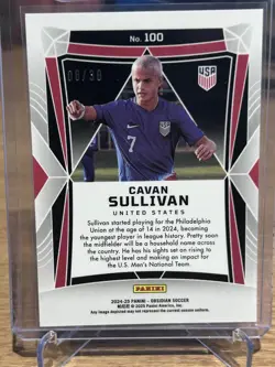 Cavan Sullivan RC /30 Obsidian Purple Flood Electric Etch Rookie USA SP #100 - Image 2