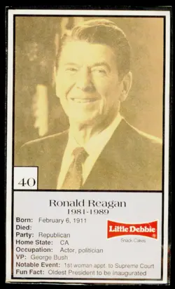 1992 Little Debbie Presidents Ronald Reagan #40 Blank Back Card USA - Image 1