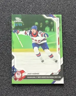 2026 Topps Now Chrome Jack Hughes Golden Goal! USA Ice Hockey Green /99 - Image 1