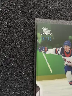 2026 Topps Now Chrome Jack Hughes Golden Goal! USA Ice Hockey Green /99 - Image 2