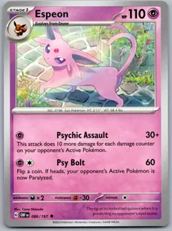 086/197 ESPEON | UNCOMMON | OBSIDIAN FLAMES POKEMON CARD - Image 1
