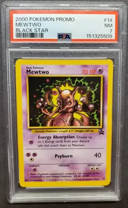 2000 Pokemon Mewtwo Black Star Promo #14 Graded PSA 7 NM! Vintage Collectible - Image 1