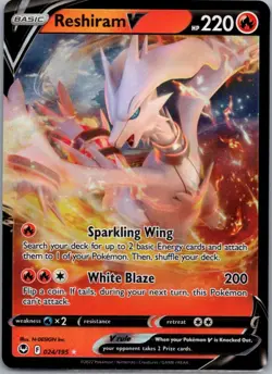 Reshiram V 024/195 Holo V Rare Silver Tempest Pokemon Holo Near Mint - Image 1