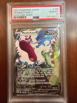 Pokemon TCG Medicham v Evolving Skies Holo Ultra Rare Card 186/203 PSA 10 Gem! - Image 1