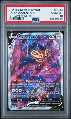2023 POKEMON SWORD & SHIELD CROWN ZENITH #GG54 FULL ART FA ZAMAZENTA V PSA 10 - Image 1