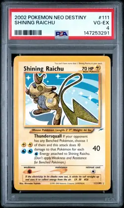 2002 Pokemon Shining Raichu 111/105 Neo Destiny Secret Rare PSA 4 - Image 1