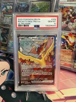 POKEMON TEAM ROCKETS MOLTRES EX FULL ART 208/182 SV10 DESTINED RIVALS PSA 10 - Image 1