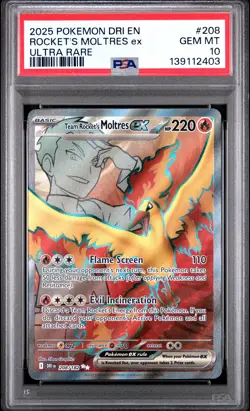 2025 POKEMON DRI EN-DESTINED RIVALS ULTRA RARE TEAM ROCKET'S MOLTRES EX PSA 10 - Image 1