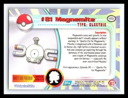 💥 MAGNEMITE 1999 Topps Pokemon TV Non Holo Animation 1st Series Blue Logo # 81 - Image 2