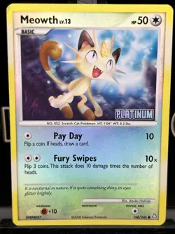2008 Pokemon TCG Meowth Lv.13 106/146 Reverse Holo BK Promo Platinum Stamped LP - Image 3