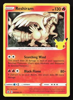 Reshiram 002/025 Celebrations NM Pokemon Card TCG - Image 1