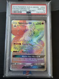 Pokemon Volcarona GX Rainbow Secret Rare Cosmic Eclipse 252/236 PSA 10 Holo - Image 1