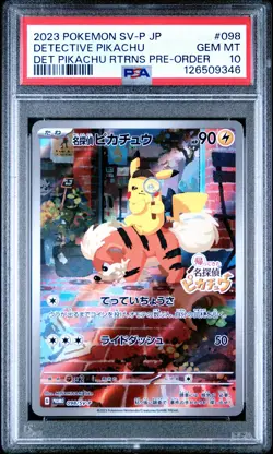 2023 POKEMON JAPANESE SV-P PROMO #098 DETECTIVE PIKACHU PSA 10 - Image 1