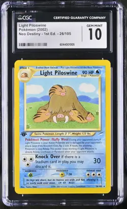 CGC 10 GEM MINT Light Piloswine Neo Destiny 1st Edition 26/105 Pokemon Card - Image 1