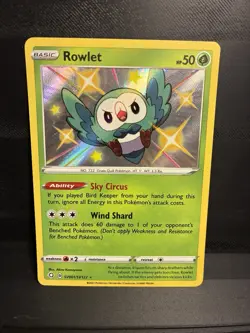 Pokemon TCG Shining Fates Rowlet SV001/SV122 Shiny Holo Rare Card - Image 1